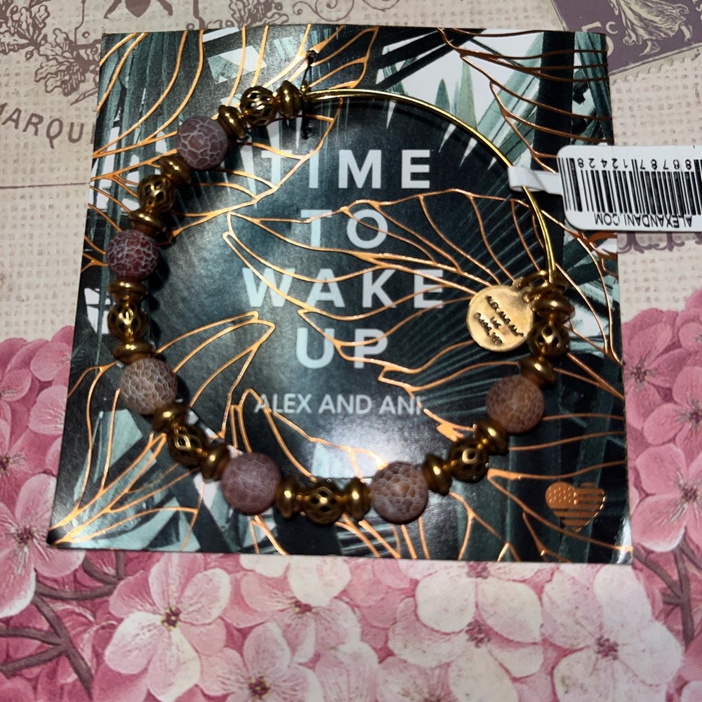 Alex and Ani Gold and Purple Beaded Bracelet